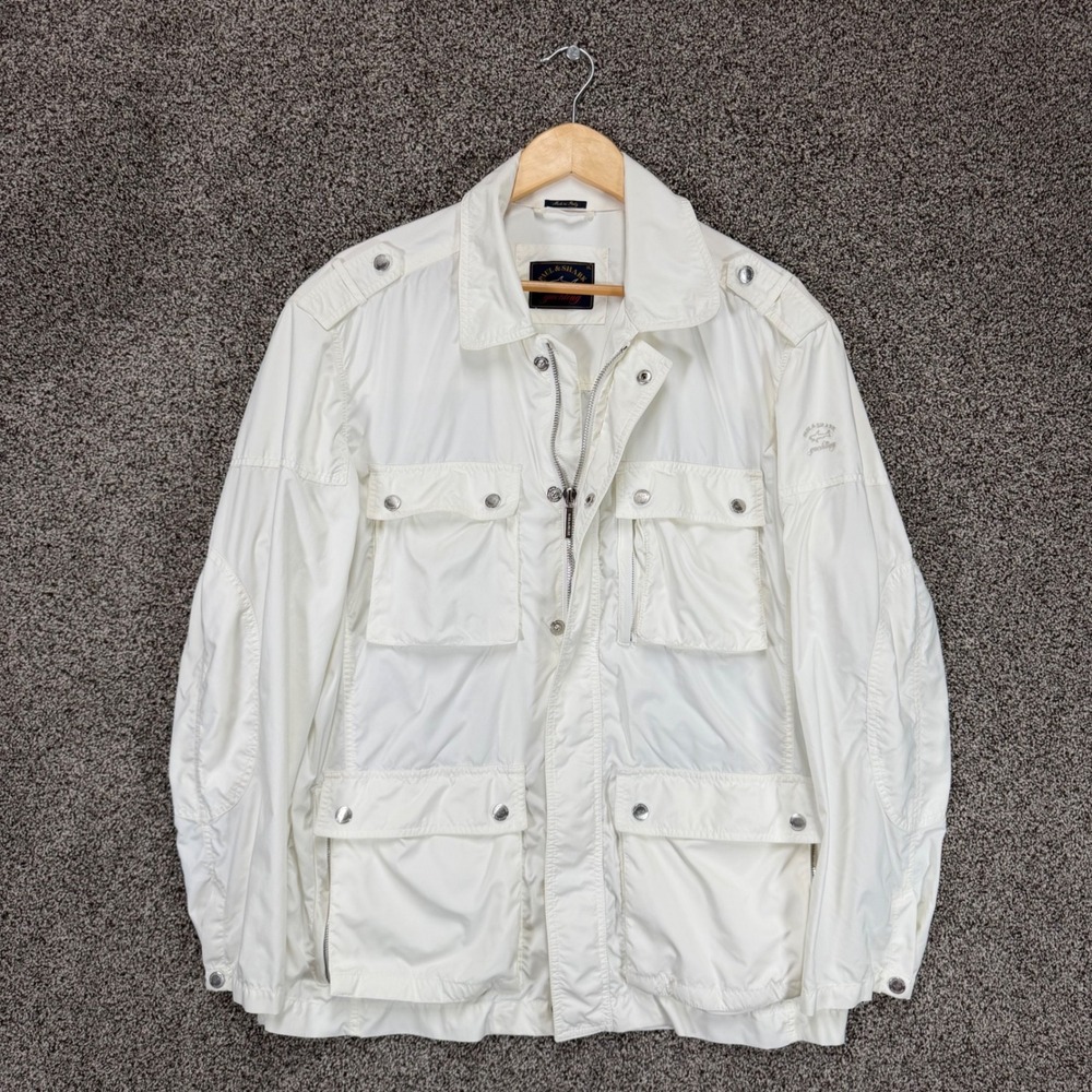 Paul & Shark Yachting Nylon Field Jacket Mens XL White Made In Italy FLAW